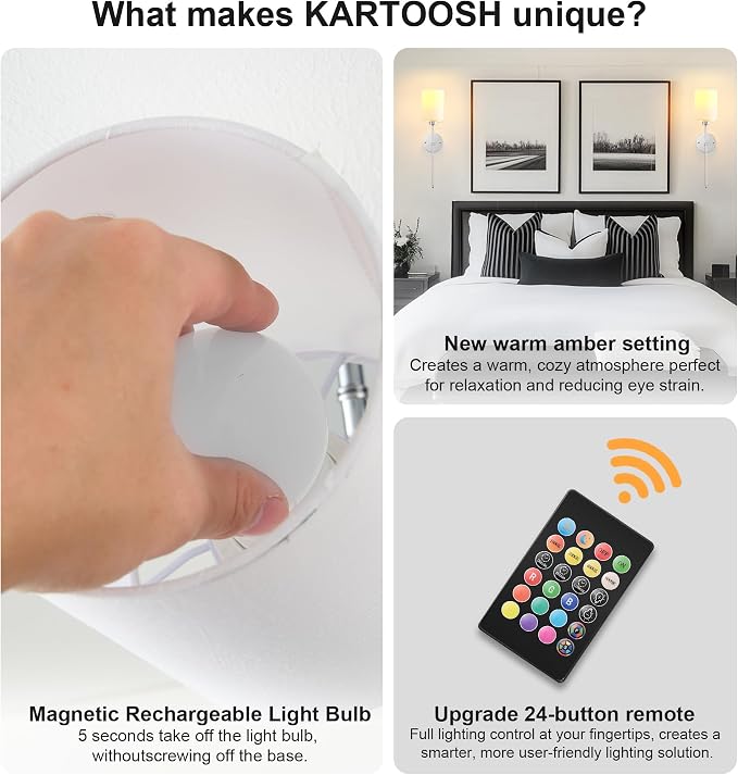 Battery Operated Wall Sconces Set of Two, Wireless Rechargeable Wall Light - Image 4