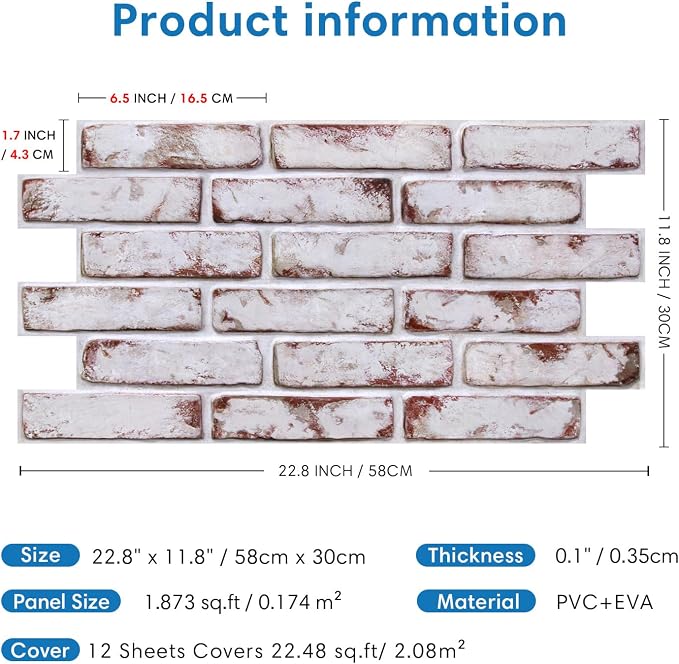 COMSTICKC 3D Faux Brick Wall Panel Red-Tinted White, Peel and Stick Wall - Image 5