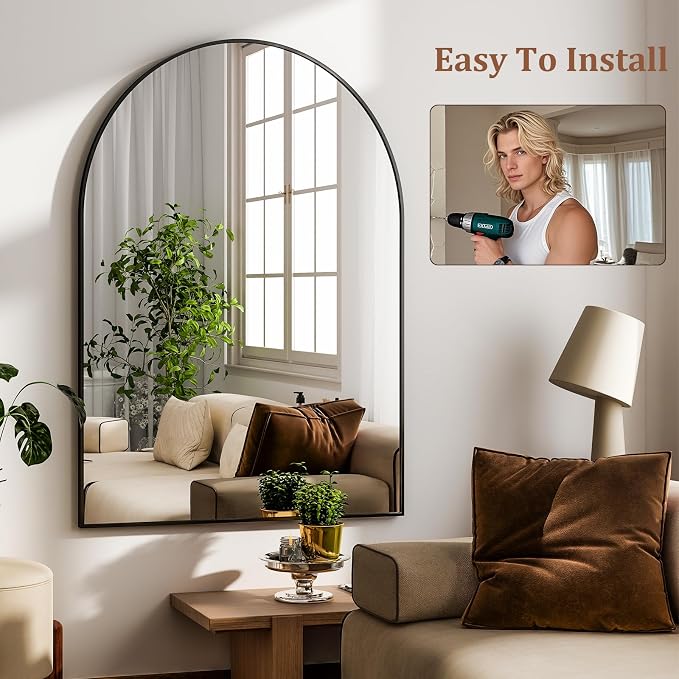 HARRITPURE Arched Wall Mirror – 26"x38" Arch Bathroom Mirror Metal Frame Vanity - Image 7