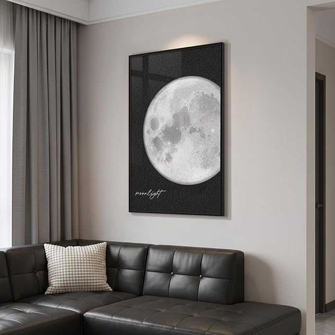 Framed Modern Elegant Black and White Moon Wall Art, Large Minimalist Celestial - Image 2