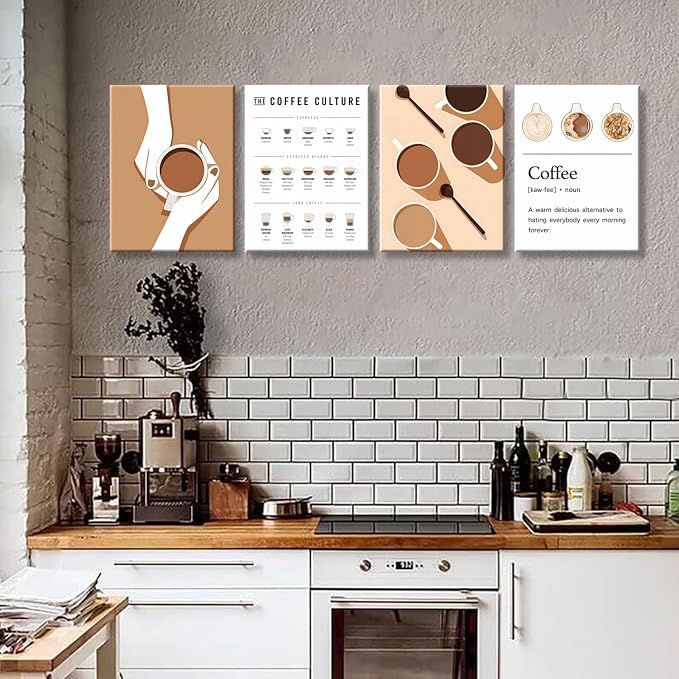 NCYEL 4pcs Modern Minimalist Coffee Wall Art Kitchen Coffee Shop Pictures - Image 2