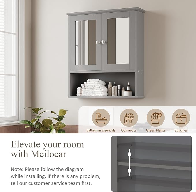 Bathroom Wall Cabinet with Mirror, Bathroom Mirror Cabinet Wall Mounted - Image 5