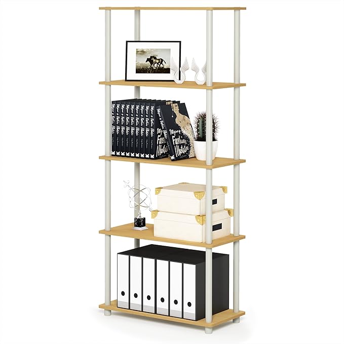 Furinno TURN-N-TUBE Storage Shelves, 5-Tier Book Shelf, Corner Shelf, Toolless by Furinno-FitsYourSpaceFitsYourBudget