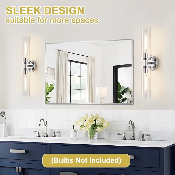 Indoi Wall Sconces Set of Two, Hardwired Chrome Bathroom Sconces Wall Lighting - Image 6