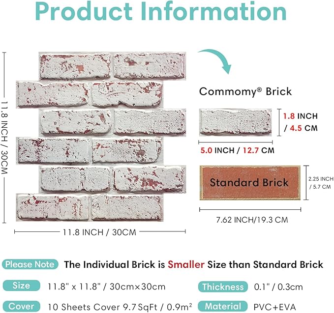 Commomy Faux Brick Peel and Stick Tiles - Image 4