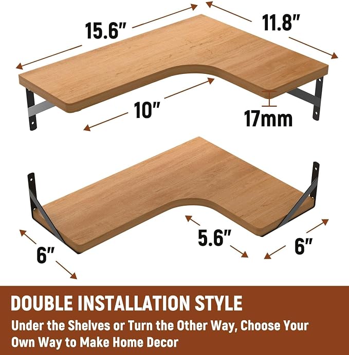 LEOPO Corner Floating Shelves Wall Mounted Set of 6, Corner Wall Shelves Rustic - Image 3