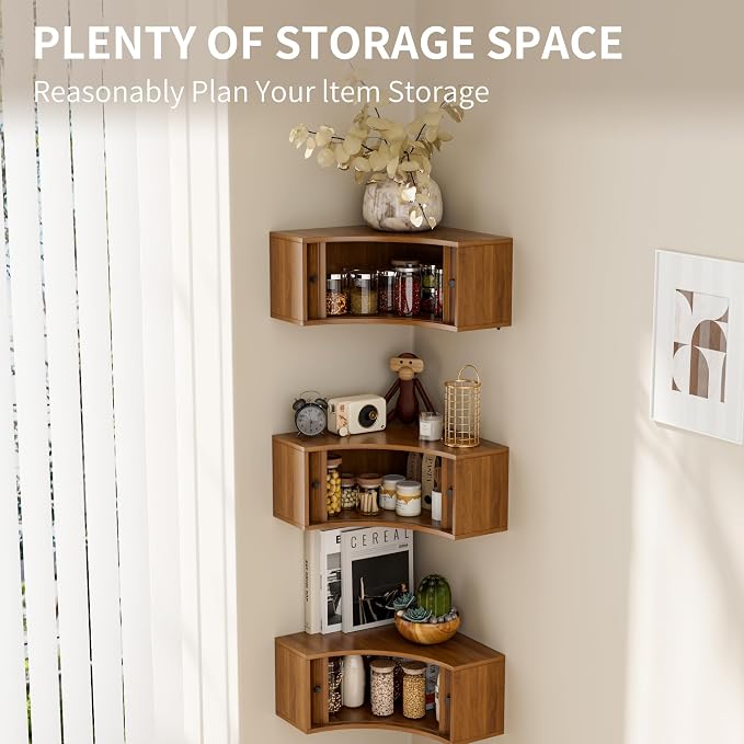 Corner Shelves Wall Cabinet Set of 3, Floating Corner Shelf Organizer - Image 3