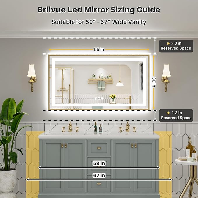 55x30 Inch LED Bathroom Mirror - Image 3