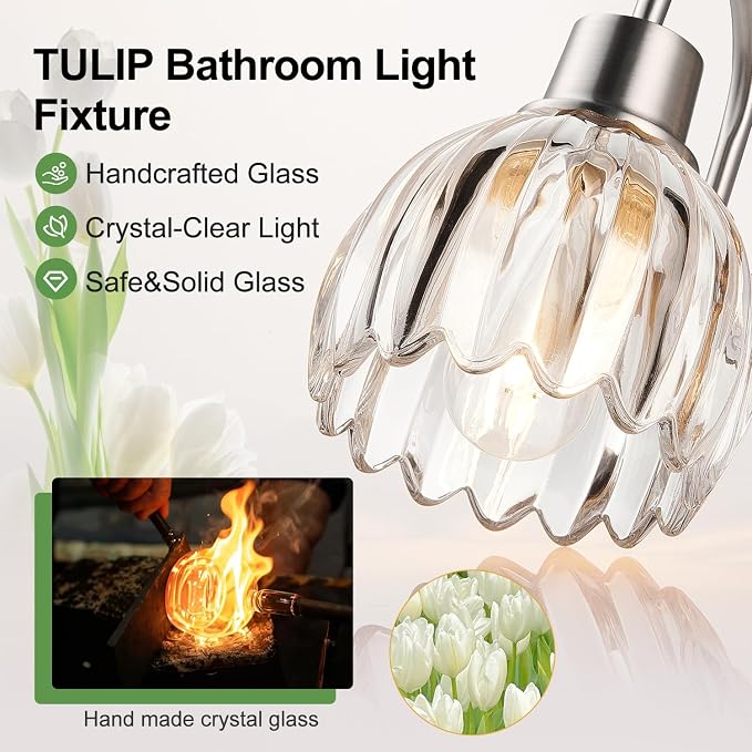 3-Light Bathroom Light Fixtures, Brushed Nickel Wall Lights - Image 3