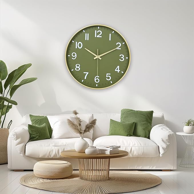 HZDHCLH Wall Clocks Battery Operated, Wall Clock Green Gold, 14 inch Wall Clock - Image 7