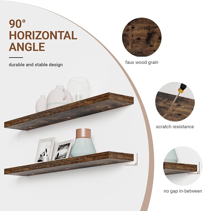 Floating Shelves for Wall 48 Inches Long, 9.3" Deep Rustic Brown Floating Shelf - Image 5