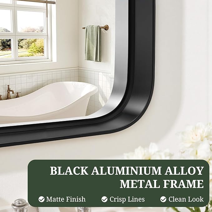 Bathroom Mirror 36x24 Inch Black Metal Frame Rectangle Vanity Mirror - Image 5