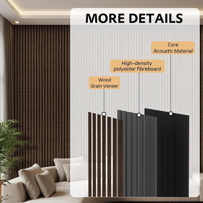 2 Pack Wood Panels for Wall, 106.3" × 11" Wood Slat Acoustic Panels for Wall - Image 4