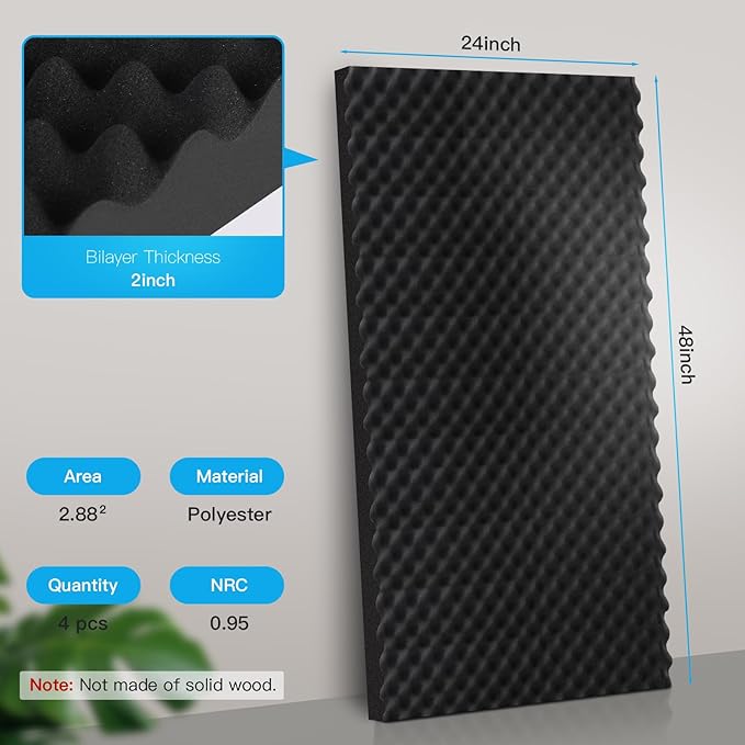 4 Pack-48X24X2 Inches Acoustic Panels, Egg Crate Foam soundproof wall Panels - Image 3