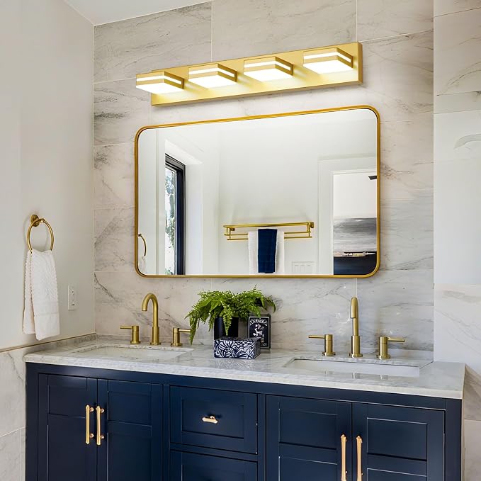 Modern LED Bathroom Lights Fixtures 4-Light, Metal Gold Acrylic Wall Lighting - Image 5