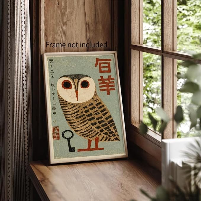 Heltrappe Vintage Japanese Canvas Wall Art Owl Poster Mid Century Animal Print - Image 5