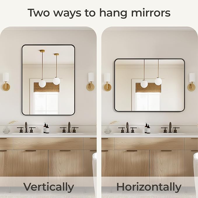 USHOWER Black Bathroom Mirrors for Over Sink 30 x 40 Inch, Metal Frame - Image 6