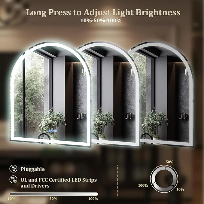 BEAUTYPEAK 34x30 LED Arch Bathroom Mirror - Image 5