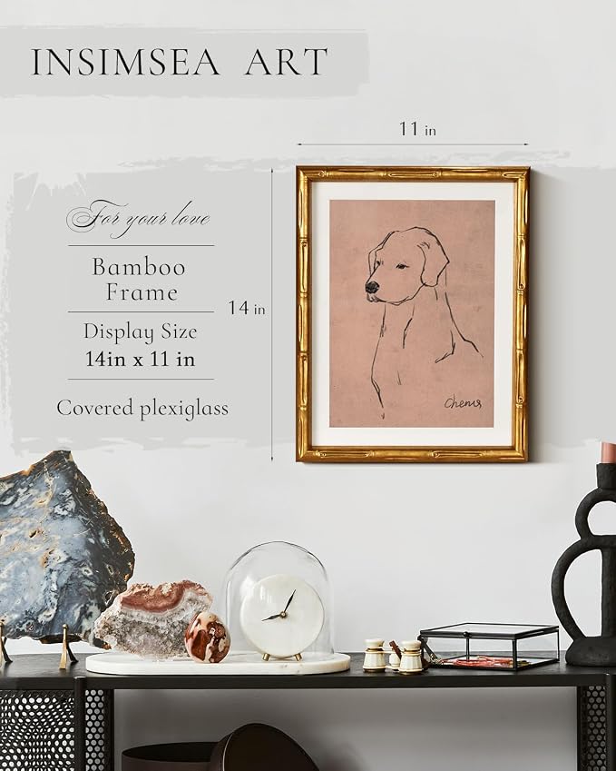 InSimSea Gold Bamboo Framed Canvas Wall Art, Minimalist Dog Sketch Animal - Image 3