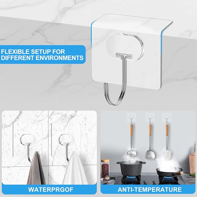JINSHUNFA Adhesive Wall Hooks 13LB Heavy Duty No Drill Large Transparent - Image 7