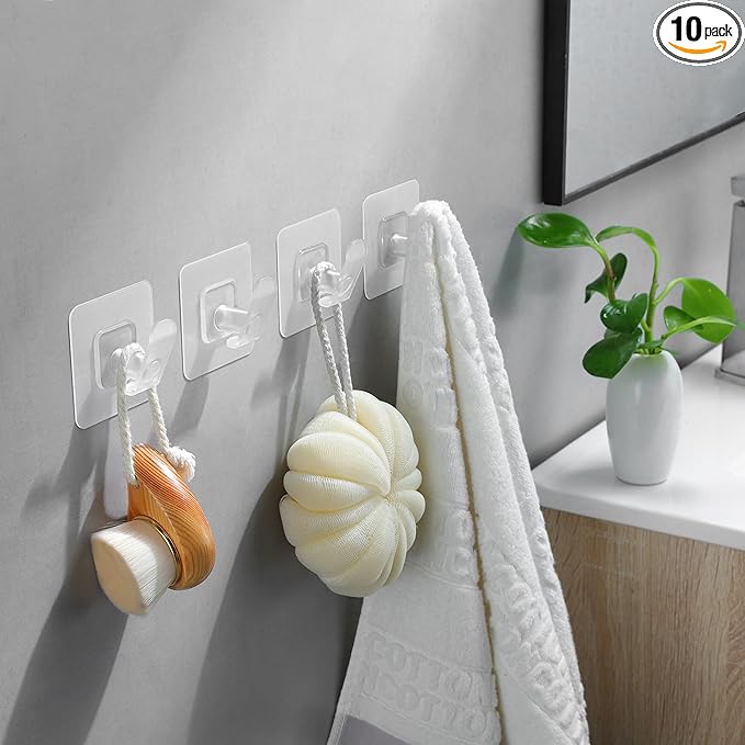 DELITON 10 Pack Adhesive Towel Hooks, Coat Hooks Stick on Wall Hanging Robes by DELITON