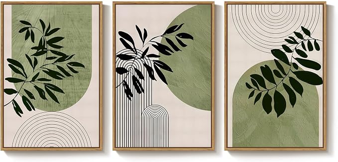 Framed Boho Botanical Wall Art for Living Room, 3 Piece Modern Green Bohemian - Image 9