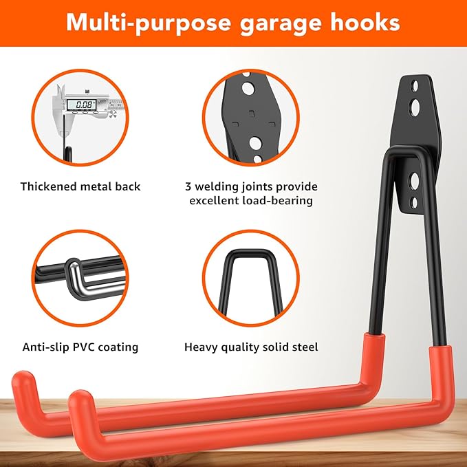 32 Pack Garage Hooks with Anti-Slip Coating Heavy Duty Wall Mount Hooks - Image 3