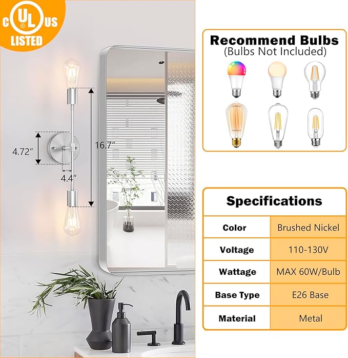 FadimiKoo 2-Light Brushed Nickel Vanity Lights - Image 2