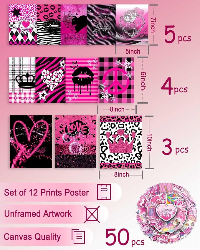 KBKBART Mcbling Y2k Room Decor Aesthetic, Early 2000s Room Decor, Hot Pink Wall - Image 2