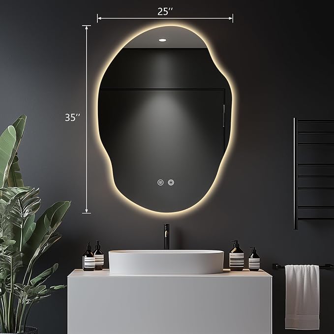 LED Bathroom Mirror with Lights, 25x35 in Asymmetrical Led Bathroom Mirror - Image 7