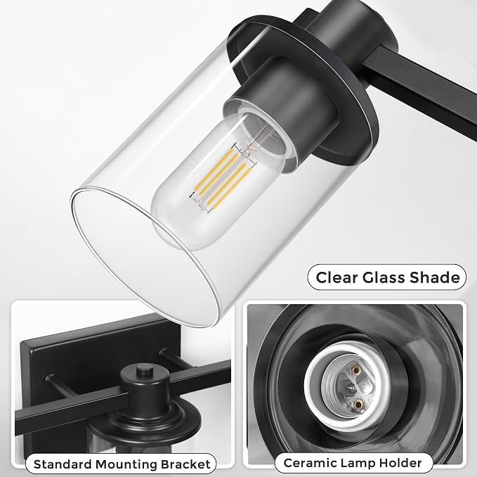 DORESshop 20 Inch Upgraded Bathroom Light Fixtures, 3-Light Black Bathroom - Image 3
