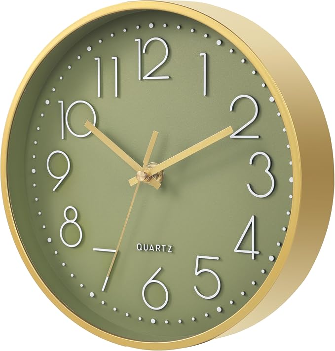 Wall Clock Green, 8 Inch Modern Wall Clocks Battery Operated Silent Non Ticking - Image 2