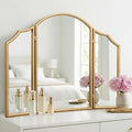 Besdomus Gold Scalloped Vanity Mirror: 36"x24" Large Modern Three Sided Dresser by Besdomus