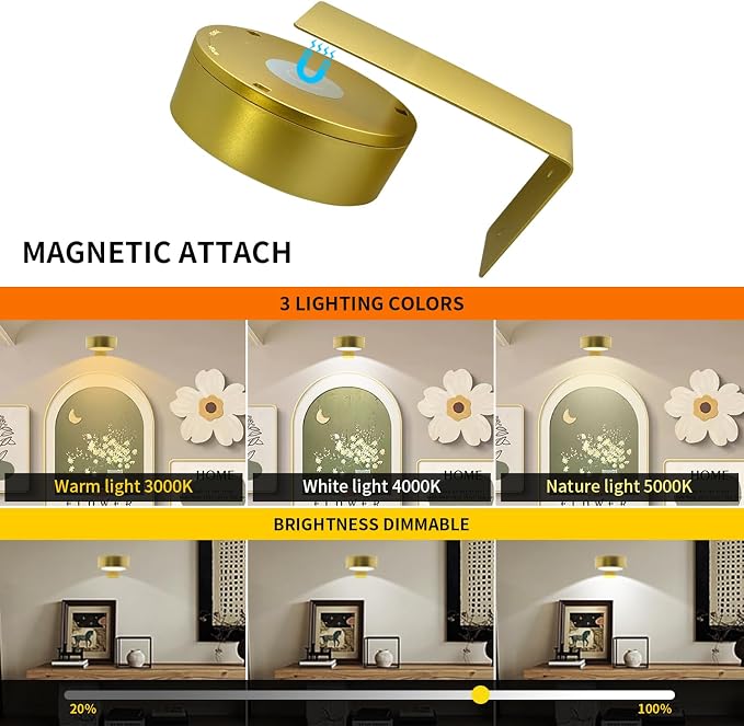 Arixinks Battery Picture Light 3Pack Gold, Wireless Painting Light - Image 2
