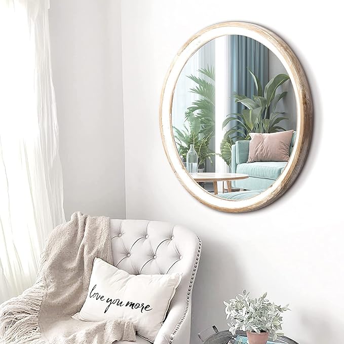 Reflinto 24 Inch Rustic Farmhouse Round Wall Mirror - Image 4