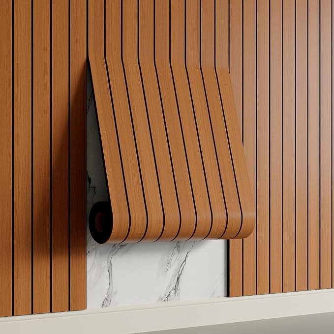 Yutianli PVC Slat Wall Panel Peel and Stick 236"x 15.7" Faux Wood Slat Panel by Yutianli