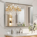 LOAAO 48X30 Inch Brushed Nickel Bathroom Mirror, Rounded Rectangle Silver Metal by LOAAO