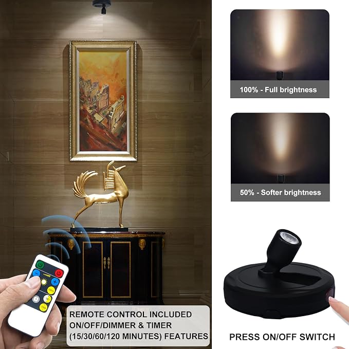 HAMVIDNE LED Spotlight, Battery Powered Picture Lights, Uplighting Indoor - Image 2