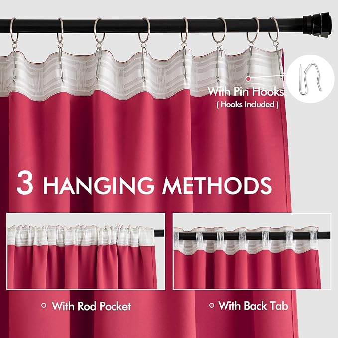 MIULEE Hot Pink Back Tab Blackout Curtains 120 Inch Long 2 Panels Set - Image 3