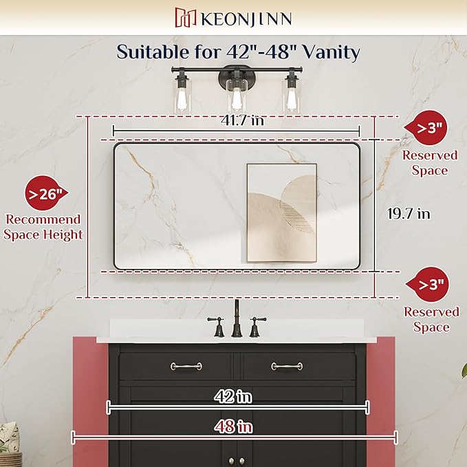 Keonjinn Gold Bathroom Mirrors for Wall 42” x 20” Large Rounded Rectangle Gold - Image 8