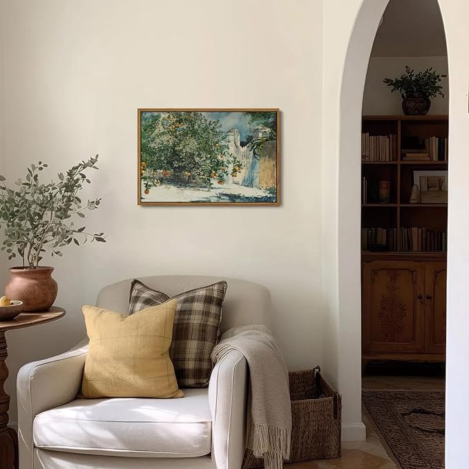 OIQArtOIQ Framed Vintage Landscape Wall Art Orange Trees Still Life Oil - Image 2