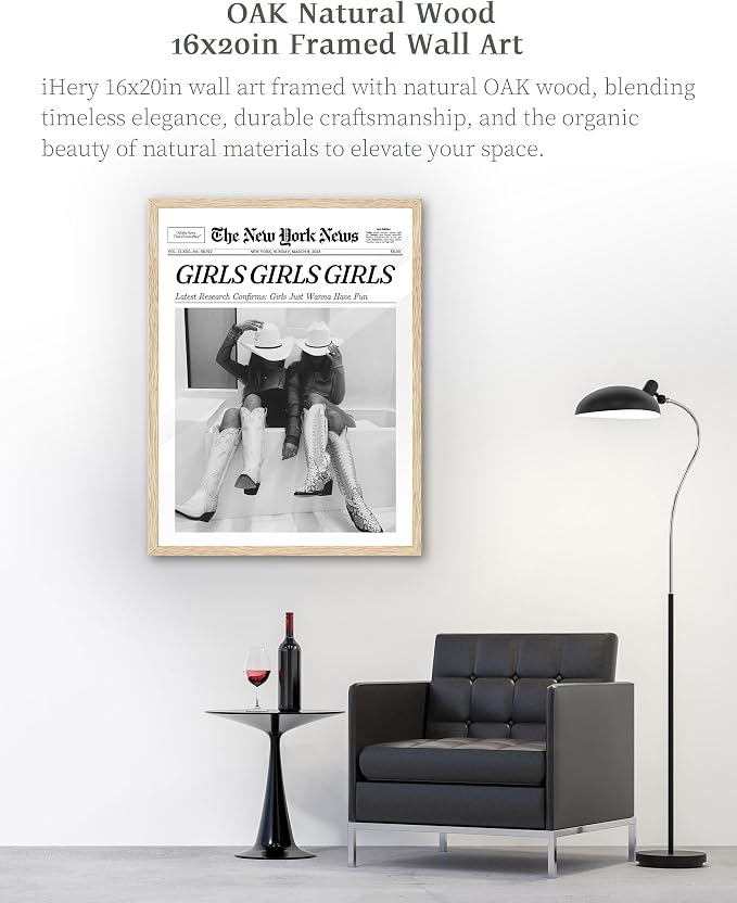 iHery Girls Just Wanna Have Fun Framed Trendy Cowgirl NewsPaper Wall Art - Image 4