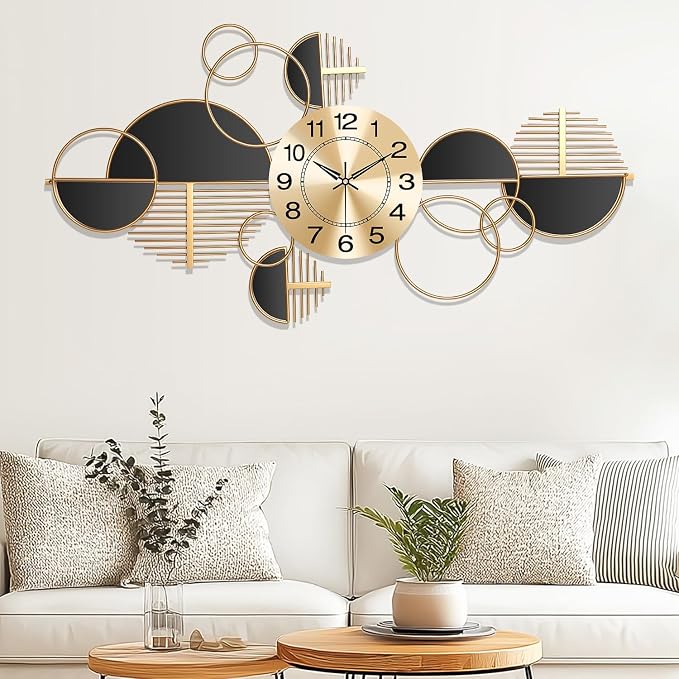 Large Wall Clock, Modern Silent Non-Ticking Metal Wall Art Wall Clocks Battery by Axioglo