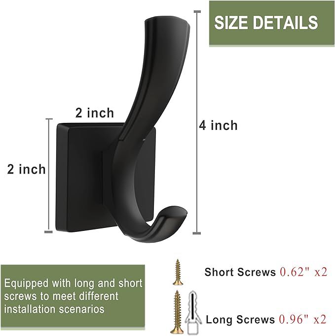 TOFIIGREM Black Towel Hooks, Coat Robe Hooks Bathroom Entryway Mudroom Pool - Image 5