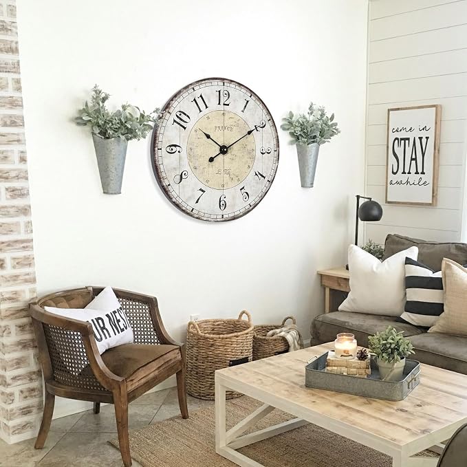 24 Inch Large Wall Clock, Rustic Round Farmhouse Wall Clocks - Image 6