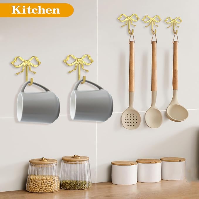 4 PCS Large Size Gold Bow Wall Hook, Metal Hooks, Bow Room Decor Hooks - Image 5