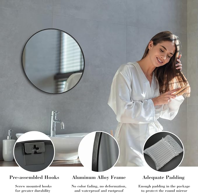NEWBULIG 20 Inch Round Wall Mirror, Bathroom Mirror - Image 4