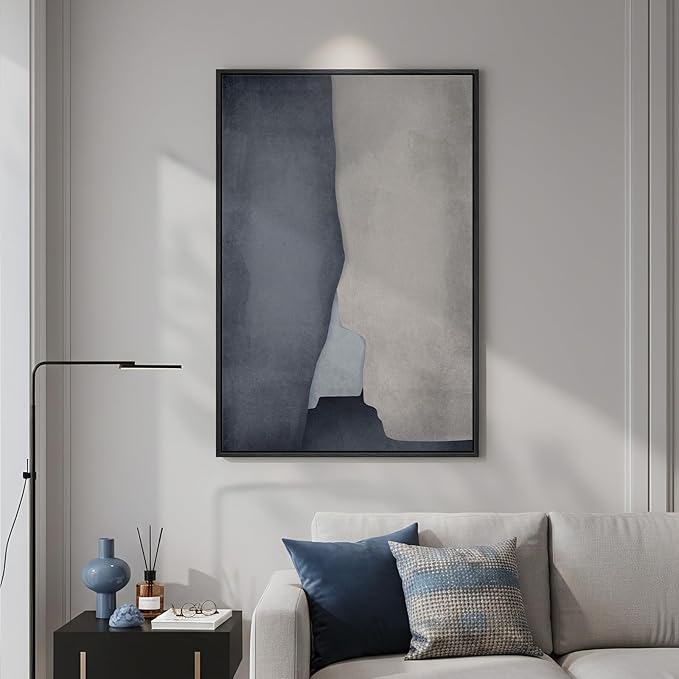 Framed Blue Abstract Wall Art, 1 Piece Large Modern Canvas Prints Paintings - Image 4