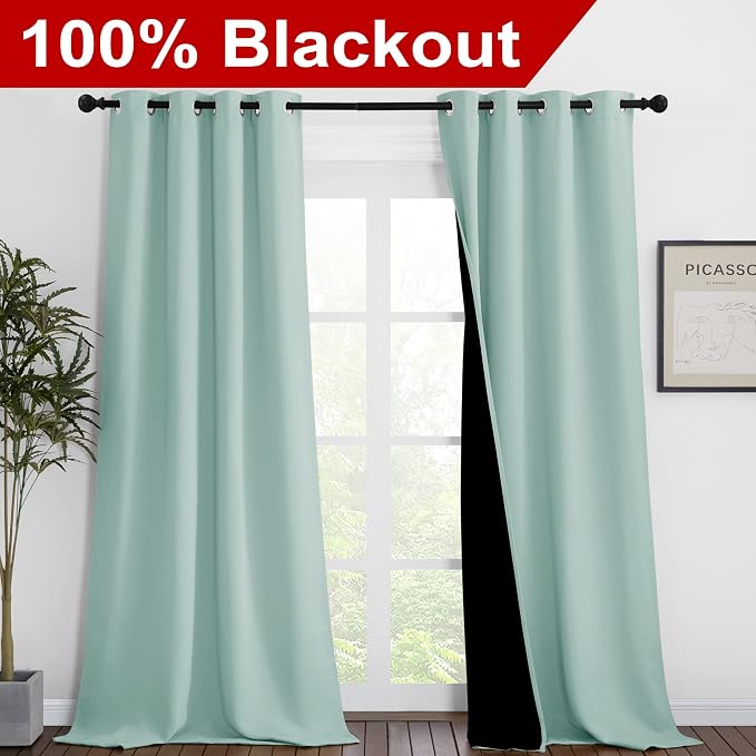 NICETOWN Aqua Blue Blackout Curtains 90 inches Long, Full Light Blocking Drapes - Image 2