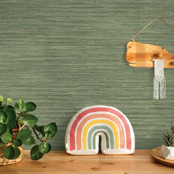Tempaper Textured Green Horizontal Faux Grasscloth Removable Peel and Stick - Image 7